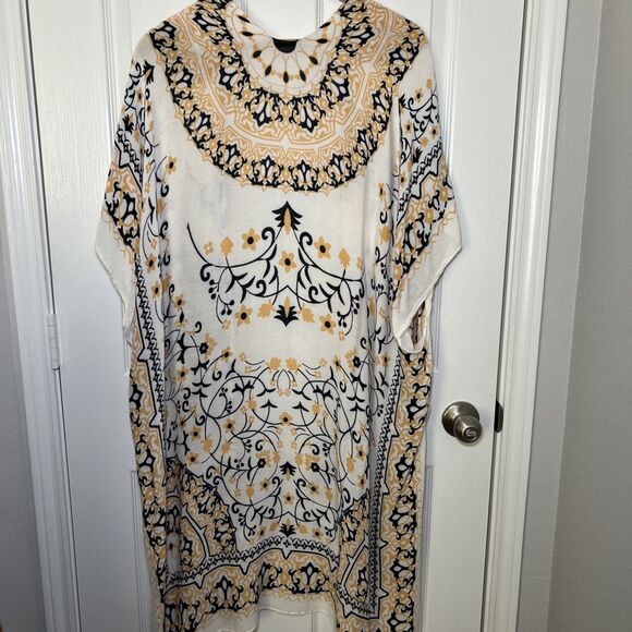 Janice Long Ruana Kimono Duster Cardigan Blue Yellow Boho Floral Hippie One Size - Picture 5 of 5